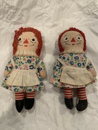 Two Vintage Raggedy Ann Dolls 7” Knickerbocker Toy Co