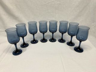 Set Of 7 Vintage Libbey Dusky Blue Tulip Wine/water Goblets 6 3/8 " Tall Euc