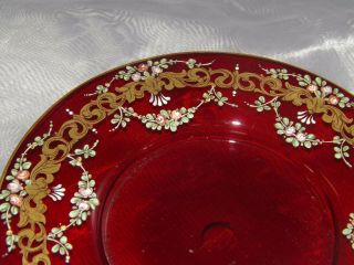 Moser Bohemian Art Glass Venetian Ruby Red Enameled Plate