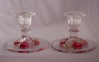 Vtg Westmoreland Glass Stained Della Robbia Candle Sticks Holders Set Of 2