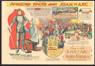 1948 - Joan Of Arc - Newspaper Comic Movie Ad - W/ Ingrid Bergman