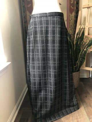 Vintage Koret Of California Black Silver Plaid Maxi Skirt Size 18