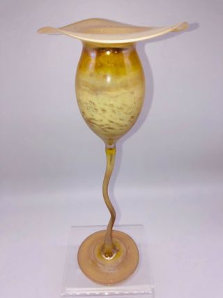 Opalescent Mottled Sandy Ochre Art Glass Vase Attributed To Ed Iglehart