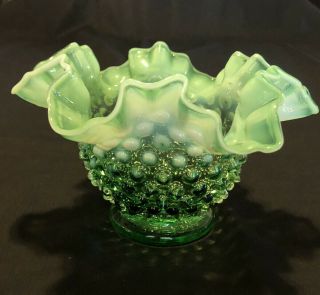 Rare Vintage Fenton Lime Green Opalescent Hobnail Bowl