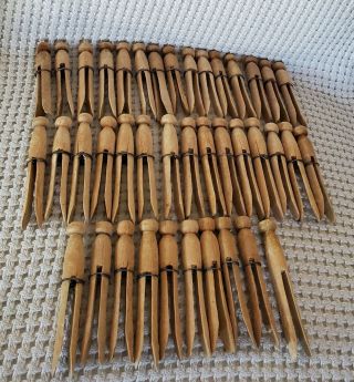 40 Vintage Wood Clothes Pins Wired Round Head Clothes Pins