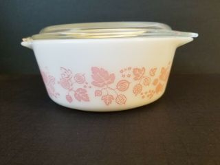 Vintage Pyrex Pink Gooseberry Covered Casserole W/lid 472 1.  5 Pint Made In Usa