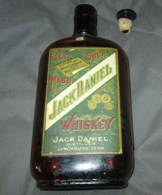 Vintage Pint Whiskey With Glass Top,  Jack Daniel " Old Sour Mash " Label