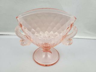 Lovely Vintage Pink Depression Glass Fan Vase With Fish Handles 5 1/4 " Tall