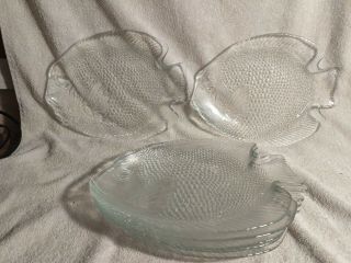 7 Vintage Arcoroc,  France,  10 ½” Clear Glass Poisson Fish - Shaped Dinner Plates