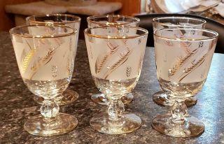 6 Libbey Mid Century Frosted Gold Silver Wheat Water Iced Tea Glasses 8 Oz.