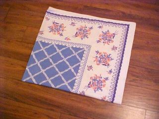 Vintage Printed Tablecloth With Pink And Blue Flowers - Blue Border