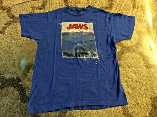 Jaws Movie Spielberg Amity Island 1975 Blue Double Sided Shirt Adult Medium