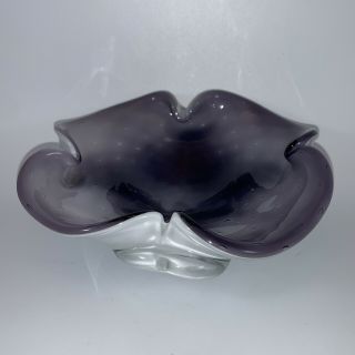 Vintage Murano Style Art Glass Controlled Bubble Bowl Dish Purple White