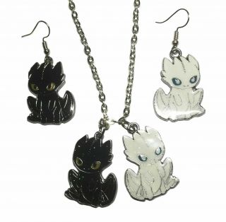 How To Train Your Dragon Toothless And Light Fury Earrings And Necklace Set