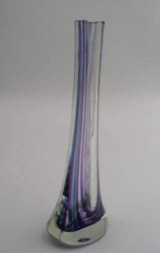 Caithness Glass Budvase Oban Range By Ch.  Orr With Blue/purple Bands 9.  5 " 1960 