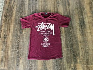 Vintage Stussy Cities Of The Wolrd Tour T - Shirt Size Adult S Black Label