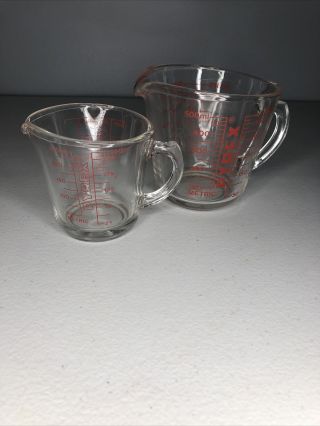 Vintage Pyrex D Handle Glass Measuring Cups 1&2 Cup Combo