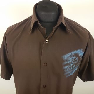 Diesel Mens Vintage Shirt Medium Short Sleeve Brown Regular Fit Cotton