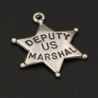Vtg Sterling Silver - Signed Us Deputy Marshall Star Badge Bracelet Charm - 1g
