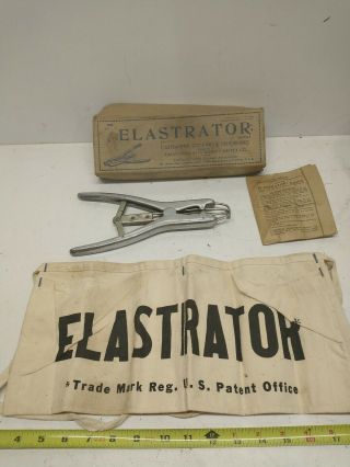 Vintage Elastrator Castrating Docking Tool Box,  Rings,  Pouch Usa