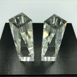 Lead Crystal Candle Holders (2) Saks Fifth Avenue Contemporary Design