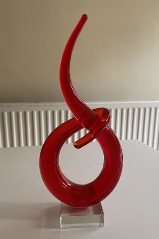 Murano Glass Red Abstract Love Knot Art Sculpture 27cm On Base Fab