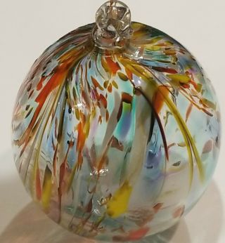 Hand - Blown Art Glass 4 " Suncatcher Witch Gazing Ball Ornament With Hanging Chain