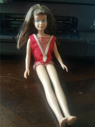 Vintage Skipper Doll - Mattel 1963 - Brown Hair Blue Eyes - With Org Swimsuit