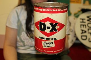 Vintage D - X Heavy Duty Motor Oil 1 Quart Metal Can Gas Station Sign