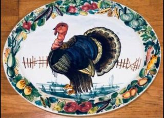 Vintage Turkey Platter Made In Italy “hand - Painted”