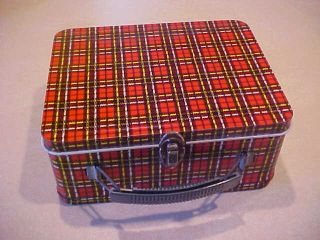 Vintage Red,  Black,  & Yellow Plaid Ohio Art Metal Lunch Box - No Thermos W/note
