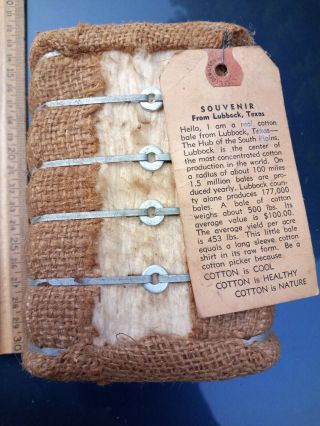 Vintage Miniature Souvenir Cotton Bale From Lubbock Texas 5 "