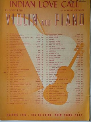 Indian Love Call Violin And Piano Sheet Music Rudolf Friml Vintage