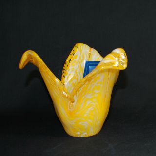 Murano Tulip Vase Yellow Swirl Art Glass White Cristal Hand Made In Italy