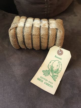 Vintage Cotton Bale,  Tag North Carolina Souvenir Farmhouse Mcm