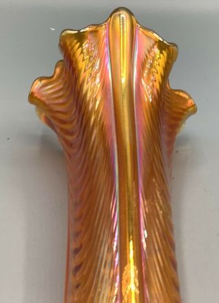 Carnival Lovely Signed Northwood Marigold Drapery Vase “toes In Great Shape”