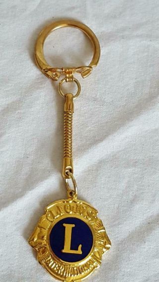 1.  25 " Lions Club International Goldtone Key Ring Chain,  Enameled,  Marked R,  Hh,  Vtg