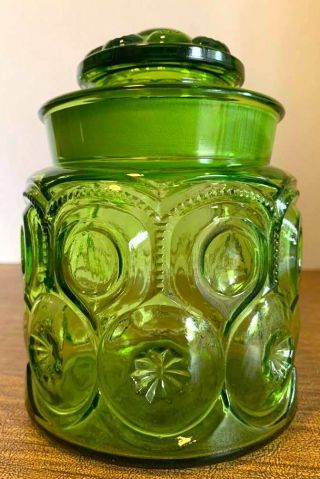 Le Smith Moon And Stars Glass Canister With Lid 7” Green Apothecary Jar