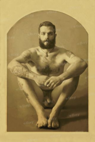 13x18cm Artprint Vintage Photo Male Nude 1860s Man With Tattoo Gay Interest 5613