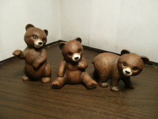 Vintage Set Of 3 Brown Porcelain Bear Cubs Made In Thailand By: Homeco 1414
