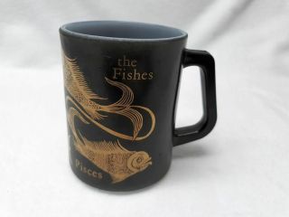 Vintage Federal Glass Zodiac Astrology Pisces Coffee Mug Black With Gold 8oz