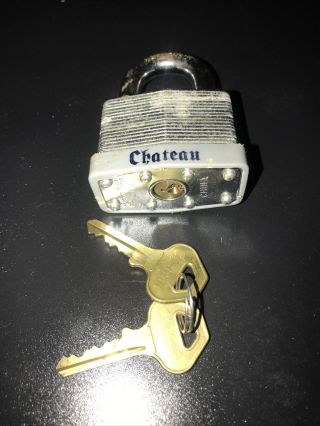 Vintage Chateau 50mm Padlock With Keys Smooth Operation
