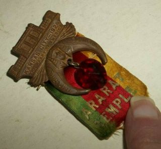 Vtg 1924 Kansas City Masonic Badge With Ribbon Imperial Council Ararat Shrine