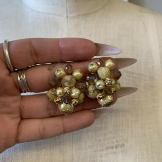 Vintage Signed Vendome Gold Tone Faceted Crystal Yellow Clip On Earrings✨