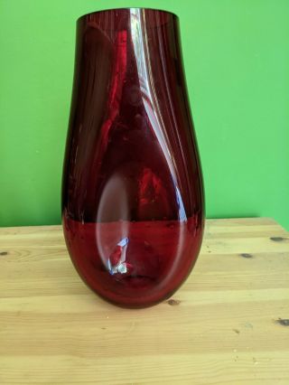 Vintage Retro Whitefriars Dimpled Design Ruby Red Glass Vase - Large 10.  5 Inches