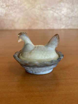 Boyd Art Glass Hen On Nest Chicken Salt Cellar Dish Miniature Gray Slag