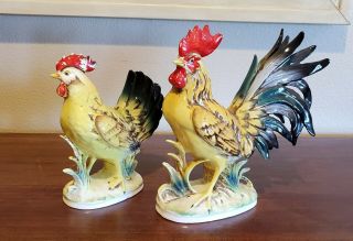 Vintage Ceramic Porcelain Rooster And Hen Chicken Figurines
