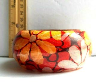 Vintage Big Chunky Cuff Bangle Floral Lucite Wood Red Orange Yellow Black