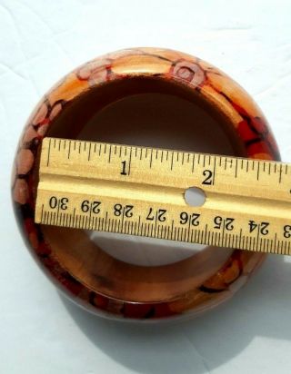 Vintage Big Chunky Cuff Bangle Floral Lucite wood Red Orange Yellow Black 3