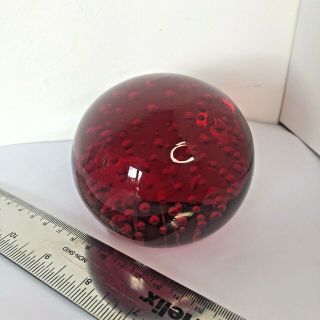 Vintage Whitefriars Ruby Glass Controlled Air Bubble Ball Paperweight 9308 Label
